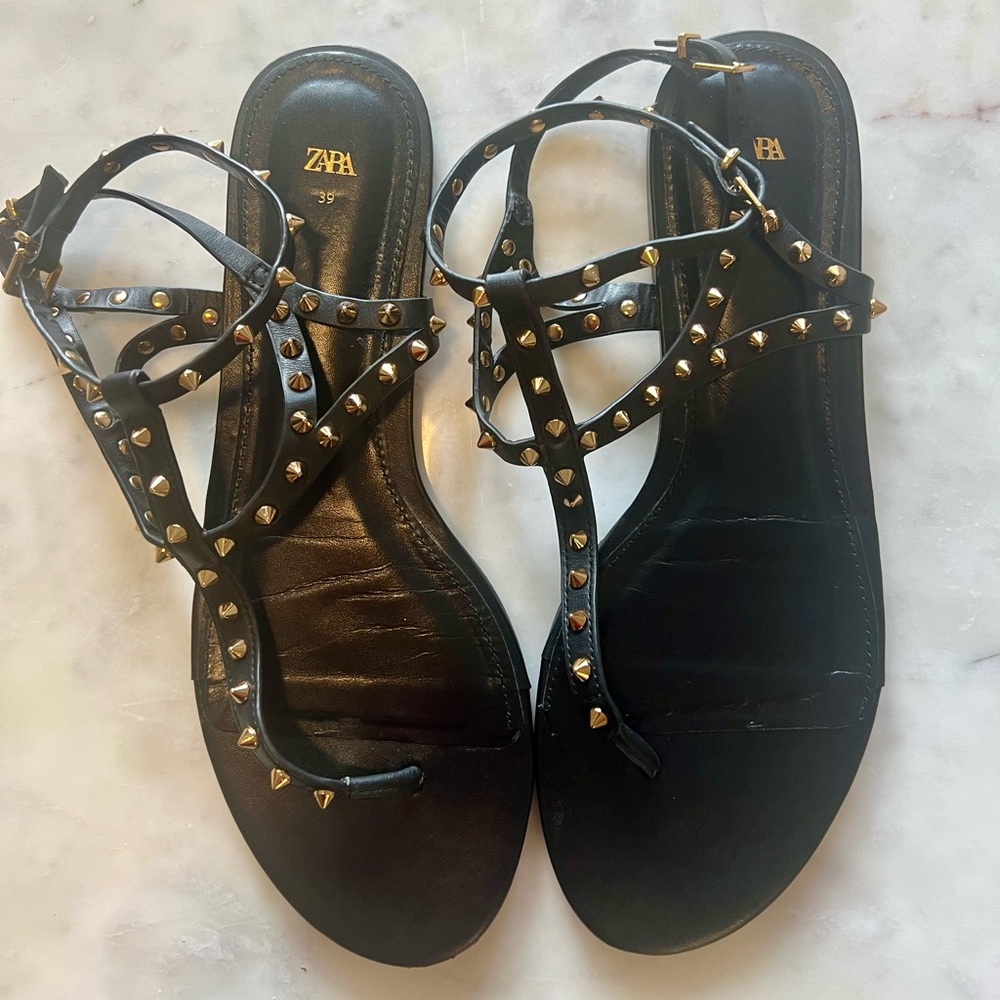 Zara Black & Gold Studded Sandals sz. 39